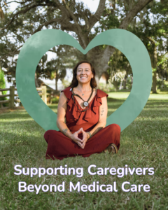 Concierge Nurse Gina sitting in a park inside a heart shape, symbolizing support for family caregivers beyond medical care in St. Petersburg, FL.